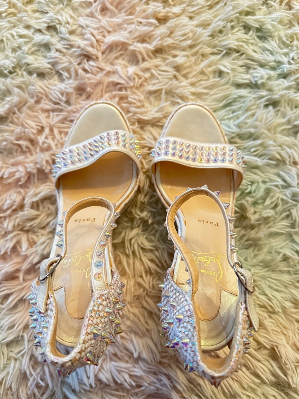 CHRISTIAN LOUBOUTIN Madmonica 120 White Leather Wedges Size 40 - Picture 6 of 10
